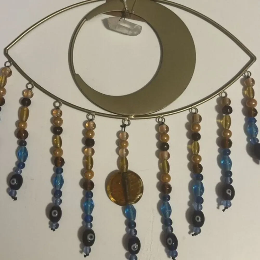 Earthbound Metal Eye Wall‎ Hanger W Evil Eye Beads And Crystal Quartz